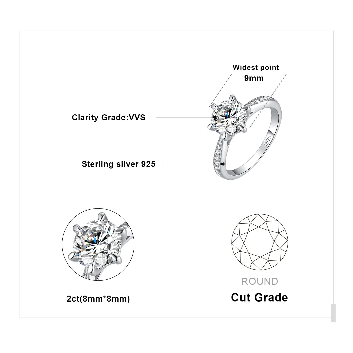 JewelryPalace 0.5-3ct Classico Anello Solitario Donna Argento 925 con Creato Moissanite, Diamante Simulato Anelli con Pietre Laterali, Semplice Fedine Fidanzamento in Tre Ori Set Gioielli Donna
