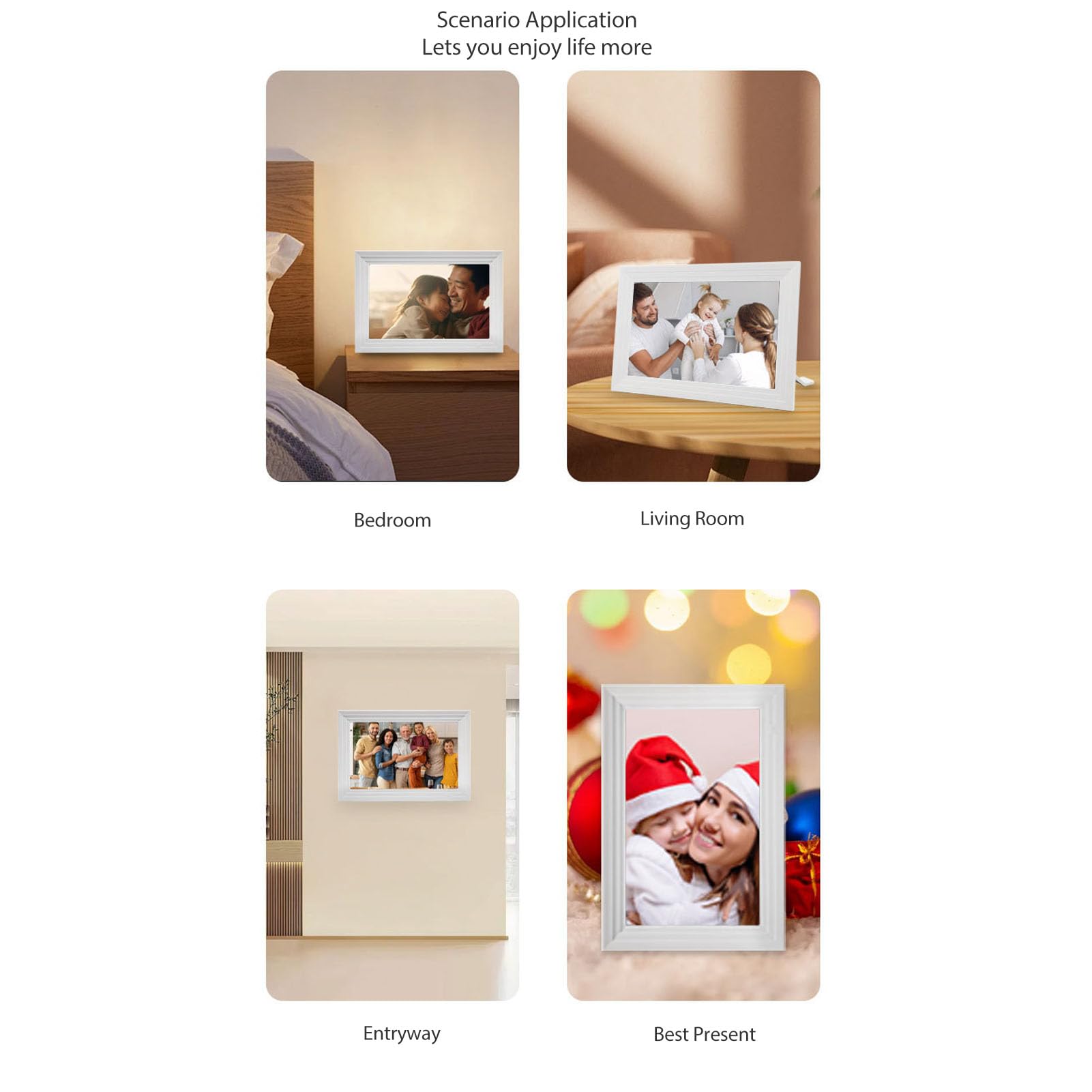 Jectse Inteligentny Ekran Dotykowy o Przekątnej 10,1 Cala Cyfrowa Ramka na Zdjęcia Automatyczne Obracanie z Wi-Fi i pamięcią 32 GB do Udostępniania zdjęć w Czasie Rzeczywistym, Idealny do Użytku w