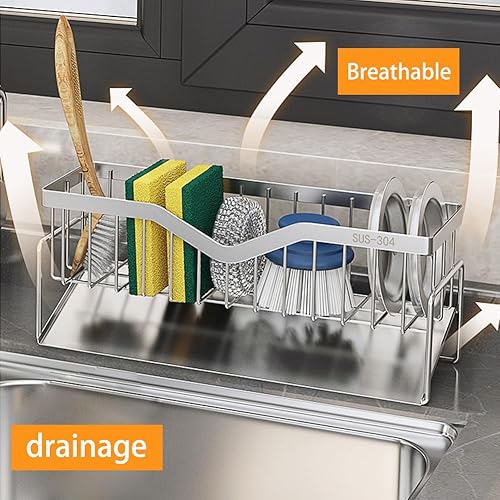 Miniatura 5 de Soporte de esponja para fregadero de cocina, drenaje rápido, organizador de esponja de acero inoxidable SUS 304, cesta para limpieza y herramienta