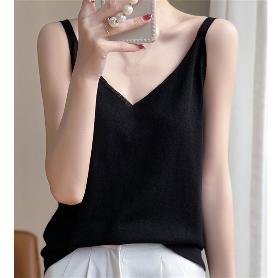 Primavera y otoño Mujeres Cuello en V Color sólido Suelto All-Match Camiseta sin mangas Top Camisola