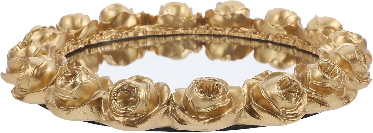 Cabilock Mirrored Tray Decorative Tray Rose Edge Pattern Jewelry Organizer Vanity Perfume Home Décor