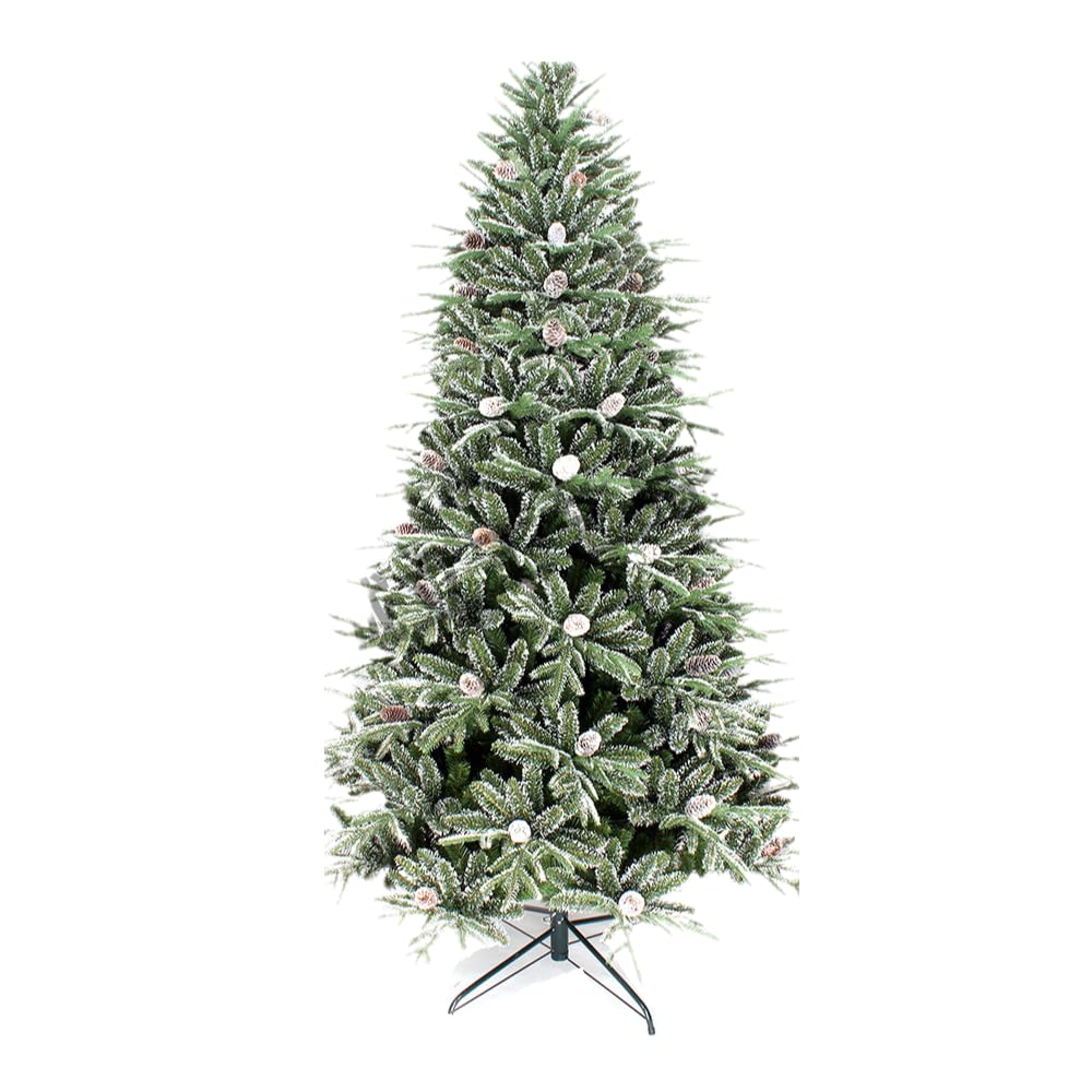 UimoKi 2.1M Christmas Tree, Premium PVC Fir Artificial Holiday Christmas Tree, 1195 Branch Tips, Unlit Snow Flocked, Metal Foldable Stand, Premium Hinged, Ideal for Home, Office, Xmas Party Decoration