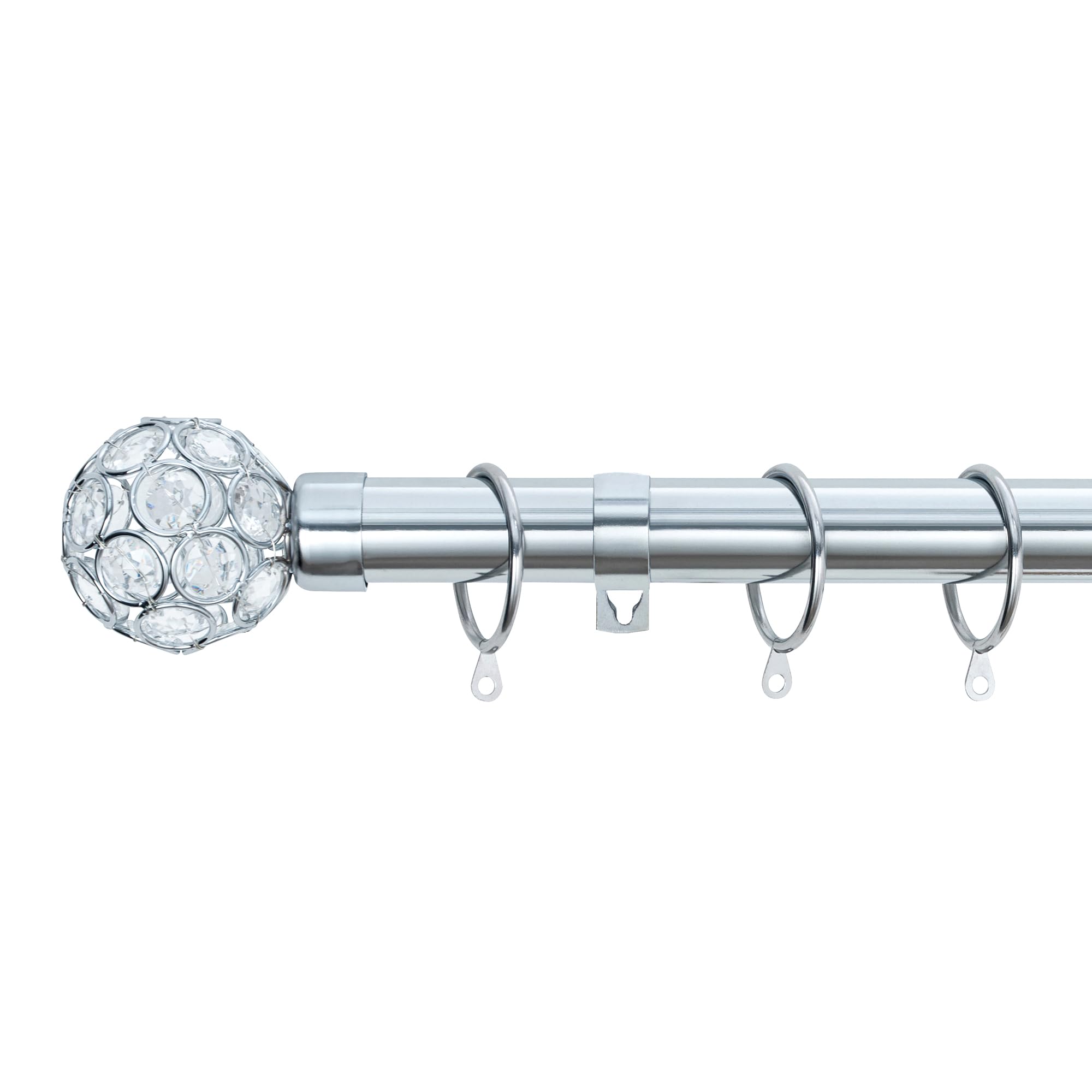 A.unique Home Nickel Beaded Gem Metal Extendable Curtain Pole With Rings And Fittings, In A Variety Of Colours And Sizes (25/28Mm) (, 120Cm - 220Cm, 47" To 87" Approx)