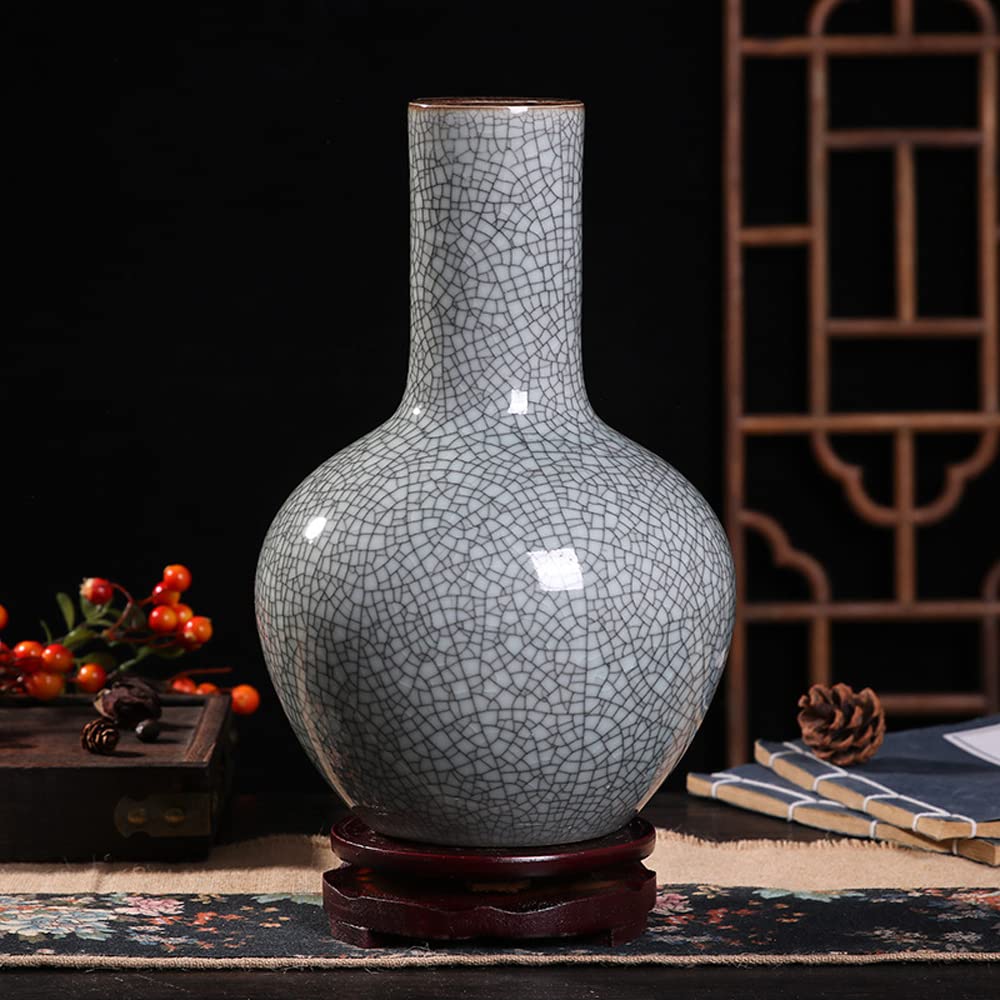 asdchZen Chinoiserie Jingdezhen Ceramic Handicraft Vase Chinese Antique Cracked Glaze Porcelain Living Room Home Decoration Collection Gifts,H