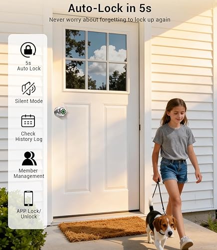 Miniatura 4 de Cerradura de puerta inteligente de huellas dactilares con control de aplicación y llave, perilla de puerta de entrada sin llave, perilla de puerta