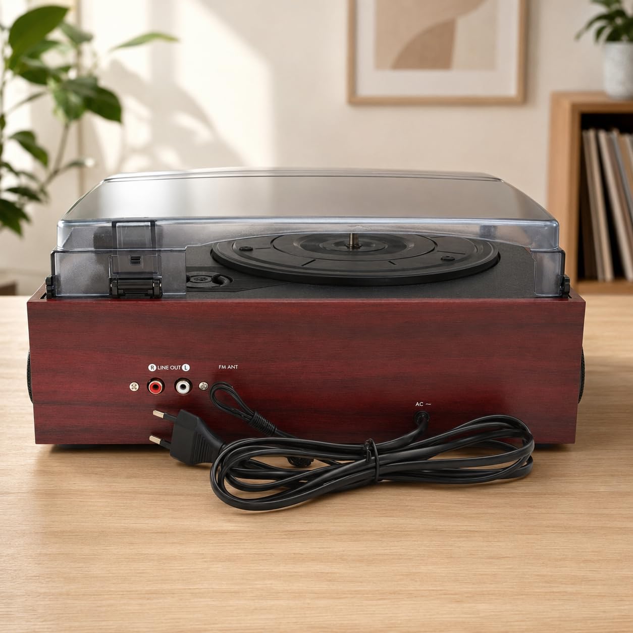 Odtwarzacz płyt vintage z radiem AM/FM, płytą CD, kasetą i głośnikami | Gramofon z trzema prędkościami z odtwarzaniem USB i nagrywaniem MP3 z winylu, płyt CD i radia FM.