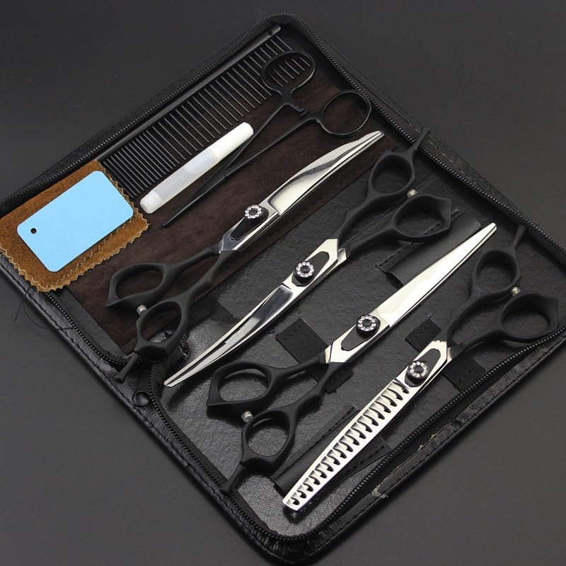 Dog Grooming Scissors Shears, 6 kit Professional Japan 7 inch black pet dog grooming shears cutting hair scissors dog thinning barber hairdressing scissors
