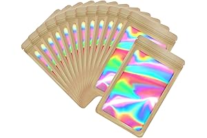 100-Pack Holographic Mylar Resealable Bags with Clear Window for Edible Gummy Packaging