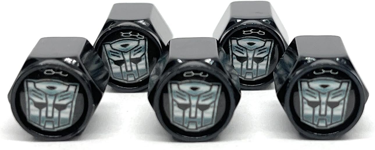 Autobots Decepticons - Premium Universal and Durable Metal Valve Stem Covers (5-Pack): Compatible with Cars, SUV's, Trucks, Motorcycles & Bikes, Hexagonal Design & Rubber Seal.