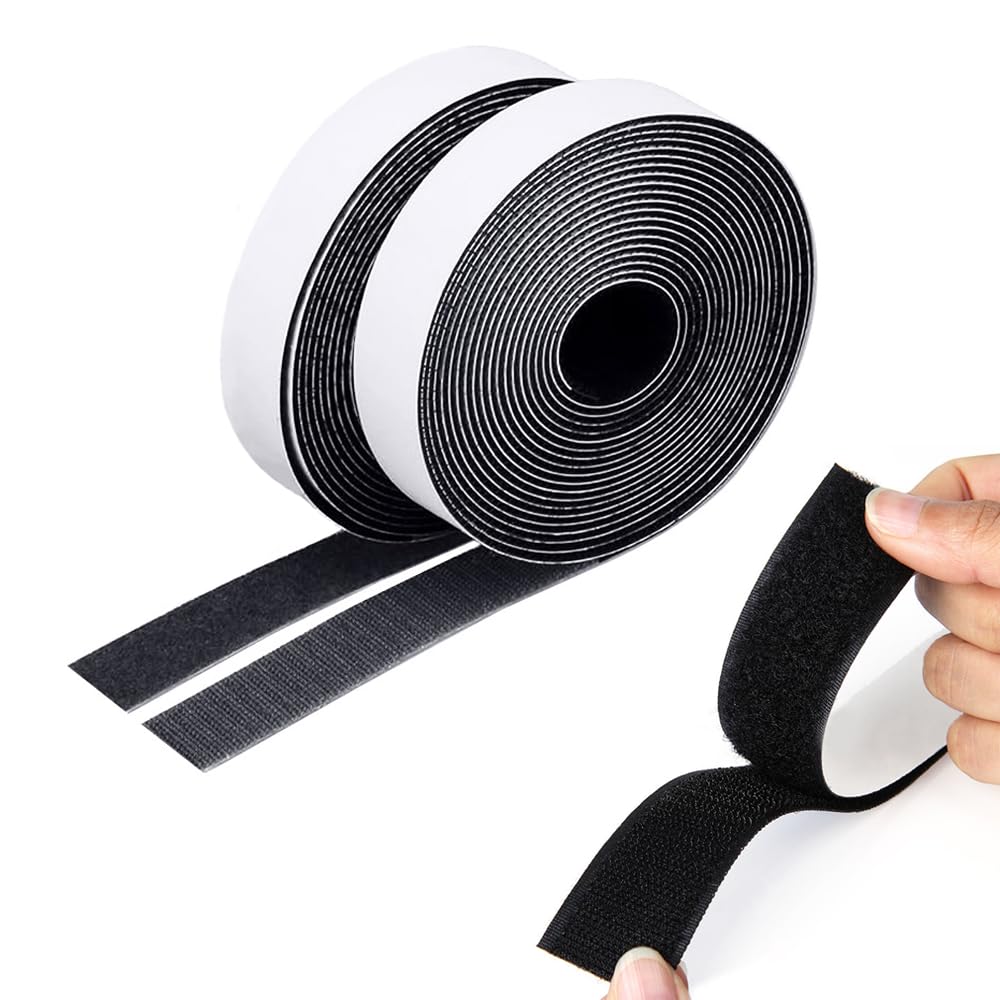 Belcro Adhesivo Doble Cara - 2 m x 20 mm Negro Hook Loop Autoadhesivo Cinta Rollo Doble Cara Cinta de Autoadhesiva para Oficina, Doméstica, Bricolaje