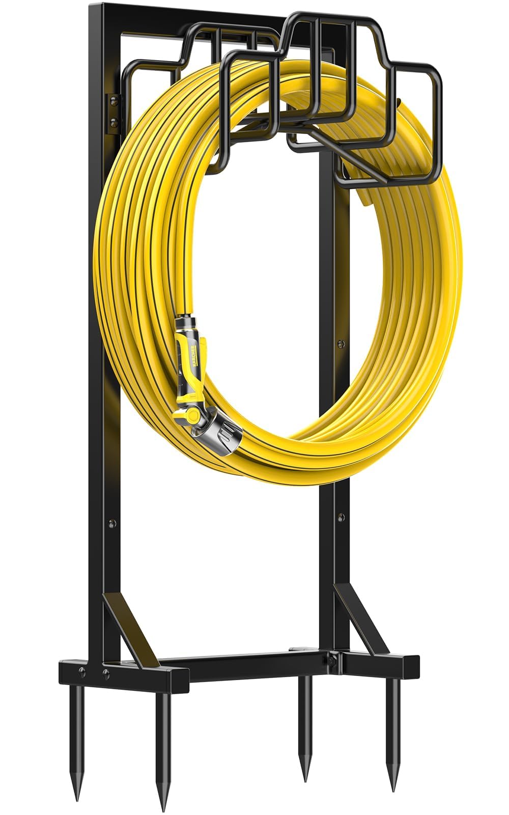 Mutool 46.1inch Garden Hose Holder, Hose Pipe Holder Freestanding Hose Stand Detachable Metal Garden Water Hose Storage Organizer, Heavy Duty Garden Pipe Stand with Storage Basket, Black