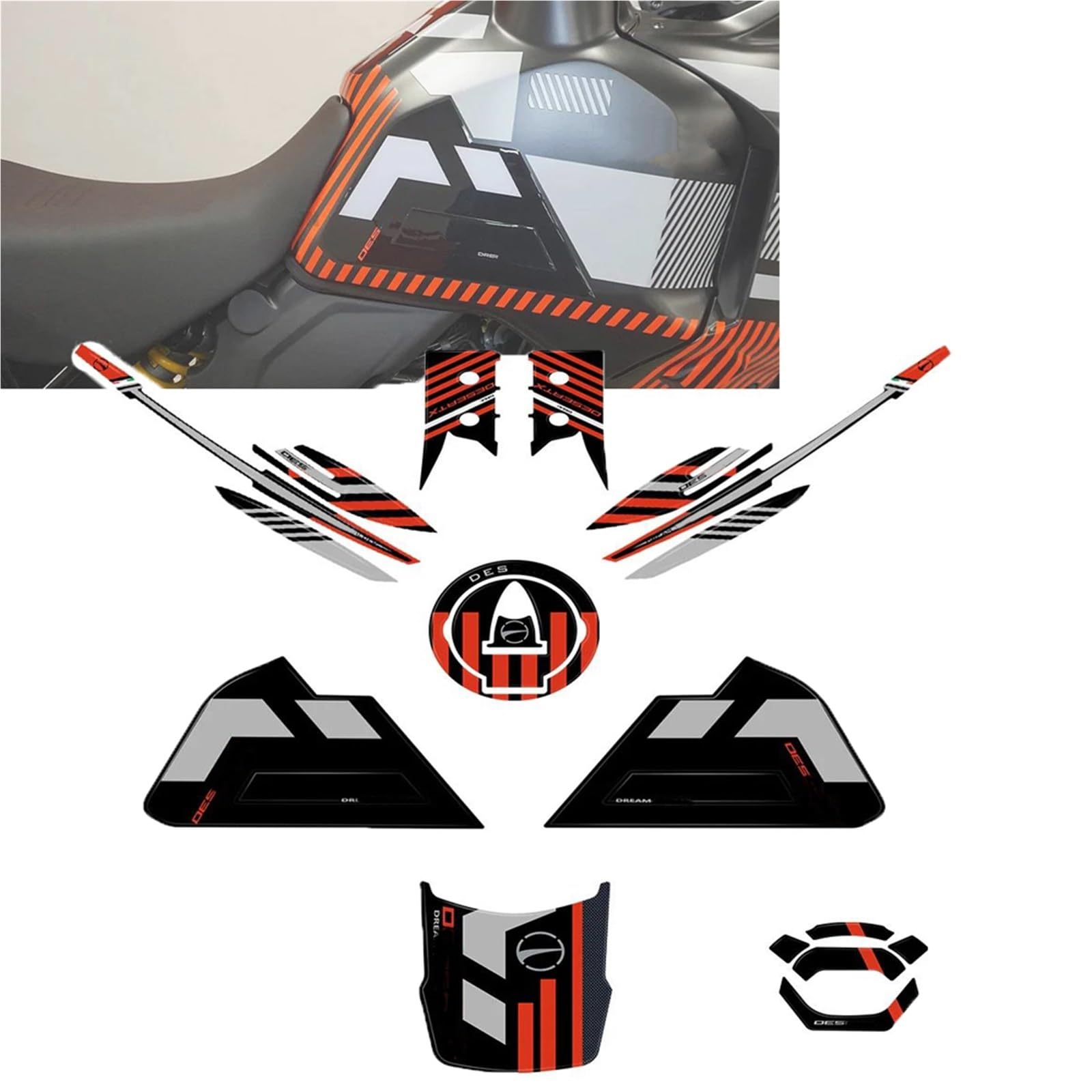Tynbv Black- Silver Decorative Sticker Motorcycle Decoration Tank Pad Protector For Ducati Desertx Desert X Rr22 2023 Decals Stickers Accessories