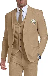 Terno masculino retrô de linho, 3 peças, leve, casual, de linho, verão, caimento justo, smoking, blazer e calça para homens