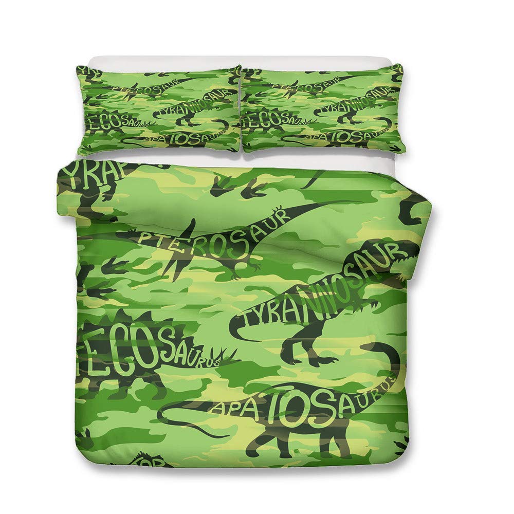 Housse de couette dinosaure 200x200 cm avec taie d'oreiller en microfibre verte pour lit 1 personne