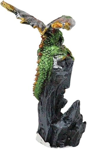 Miniatura 5 de Ebros Gift Figura metálica iridiscente de dragón espyro que guarda la antigua torre medieval del castillo en las montañas rocosas, figura