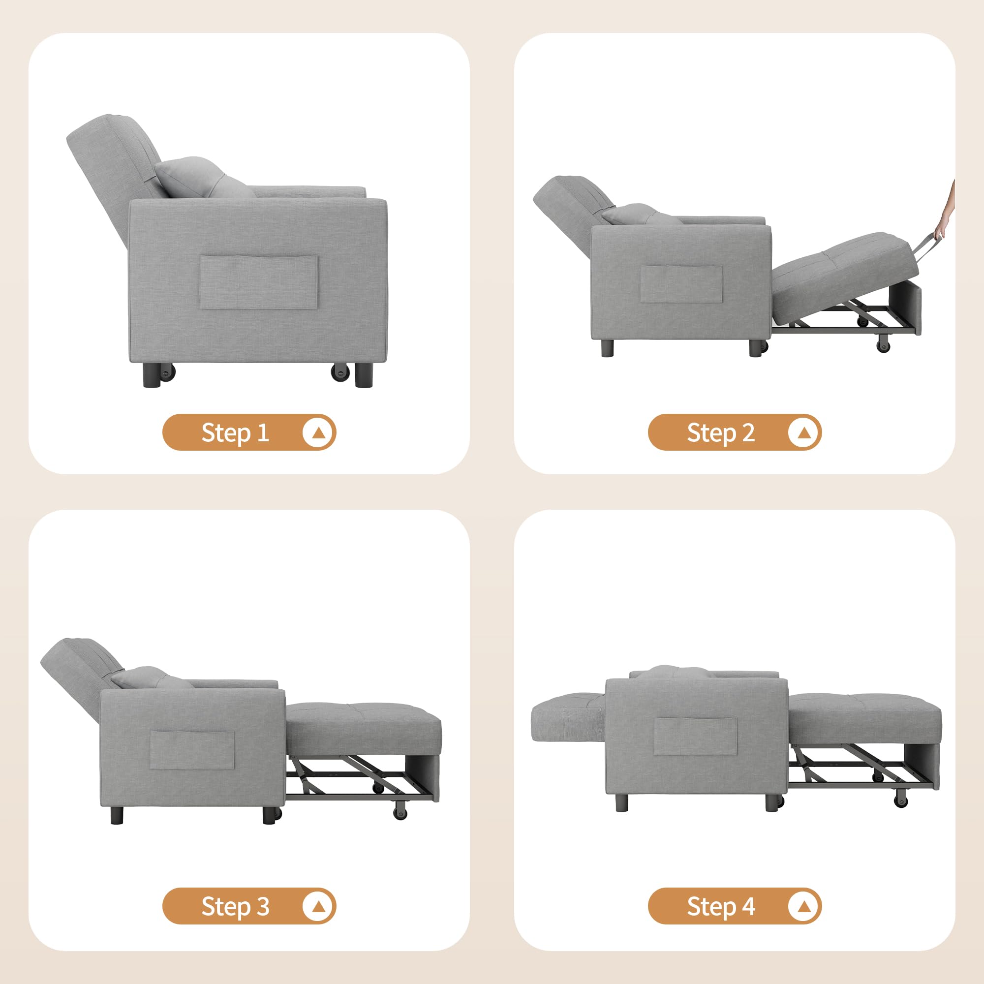 Bealife Fotel Relaksacyjny z Regulowanym Oparciem, Składana Sofa do Spania, Fotel do Salonu, Sypialni