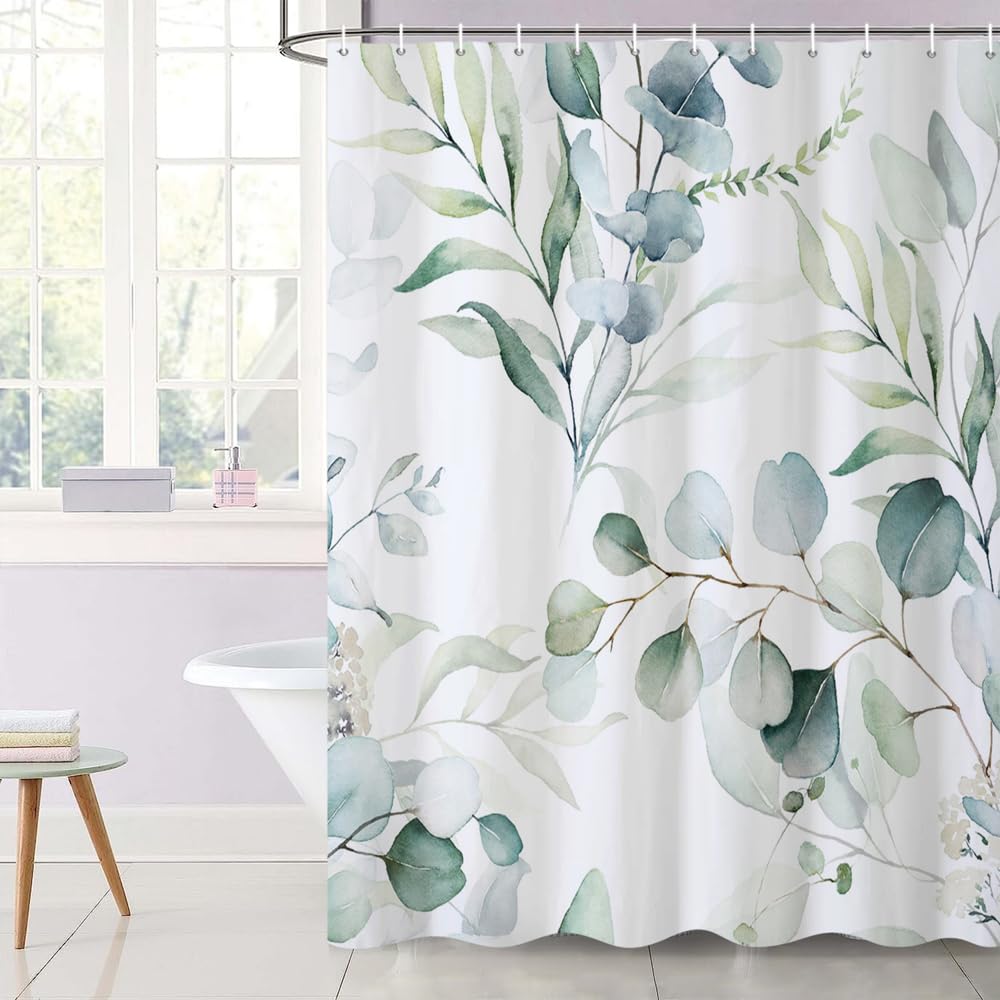 Uiiooazy Cortina de Ducha de Hoja Eucalipto, Cortinas de Ducha Verde Oro Abstracto Planta Cortinas de Baño Antimoho Impermeable Lavable Tejido de Poliéster Cortina Ducha con Ganchos 90x180cm — view 138