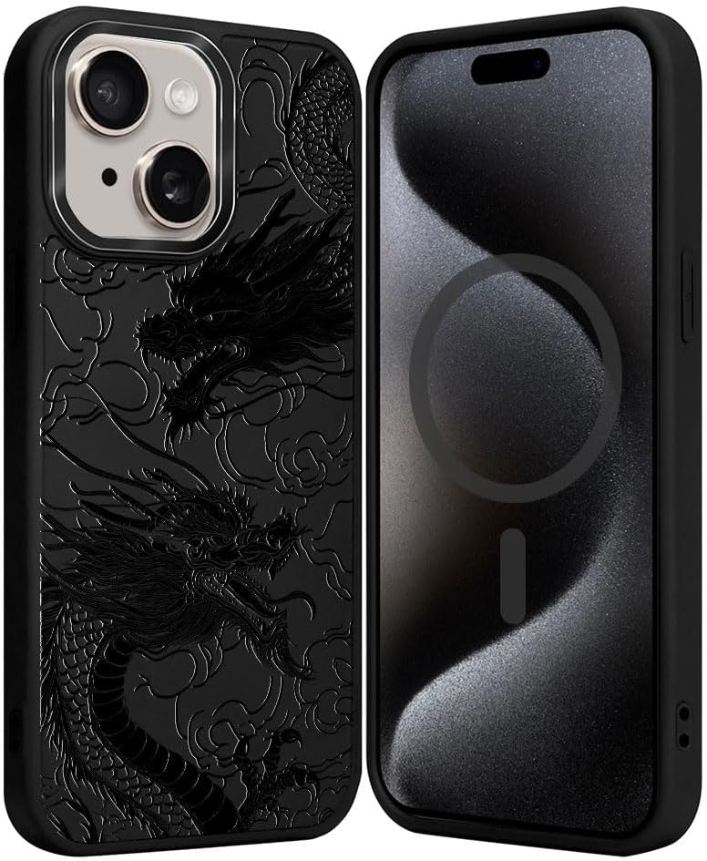 DAIZAG Case for iPhone 15, [Durable Shockproof Protective Magnetic Cover] [Compatible with MagSafe],Dragons Black - Image 3