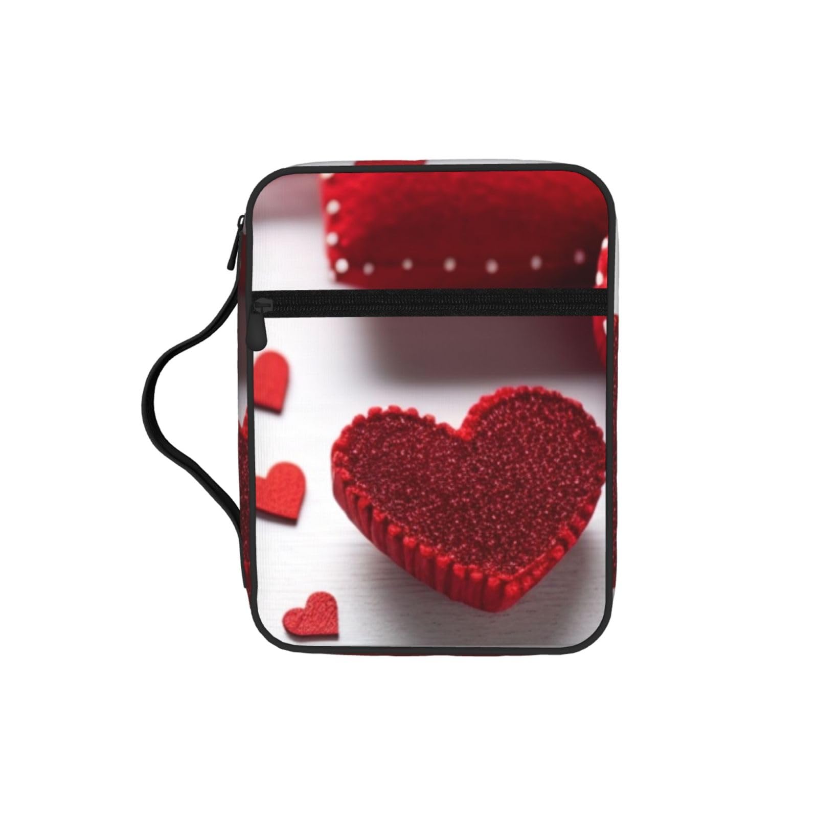 Handmade Red Hearts Bible Cover Case Waterproof Bible Bag With Handle Organizer Storage Book Cover For Bible Study