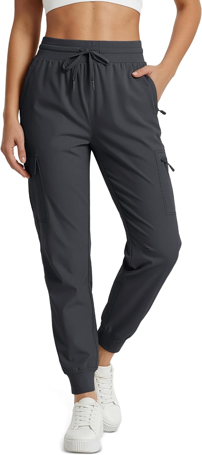MAGCOMSEN Womens Cargo Joggers Lightweight Quick Dry Hiking Pants UPF 50 Athletic Workout Travel Casual Zipper Pockets