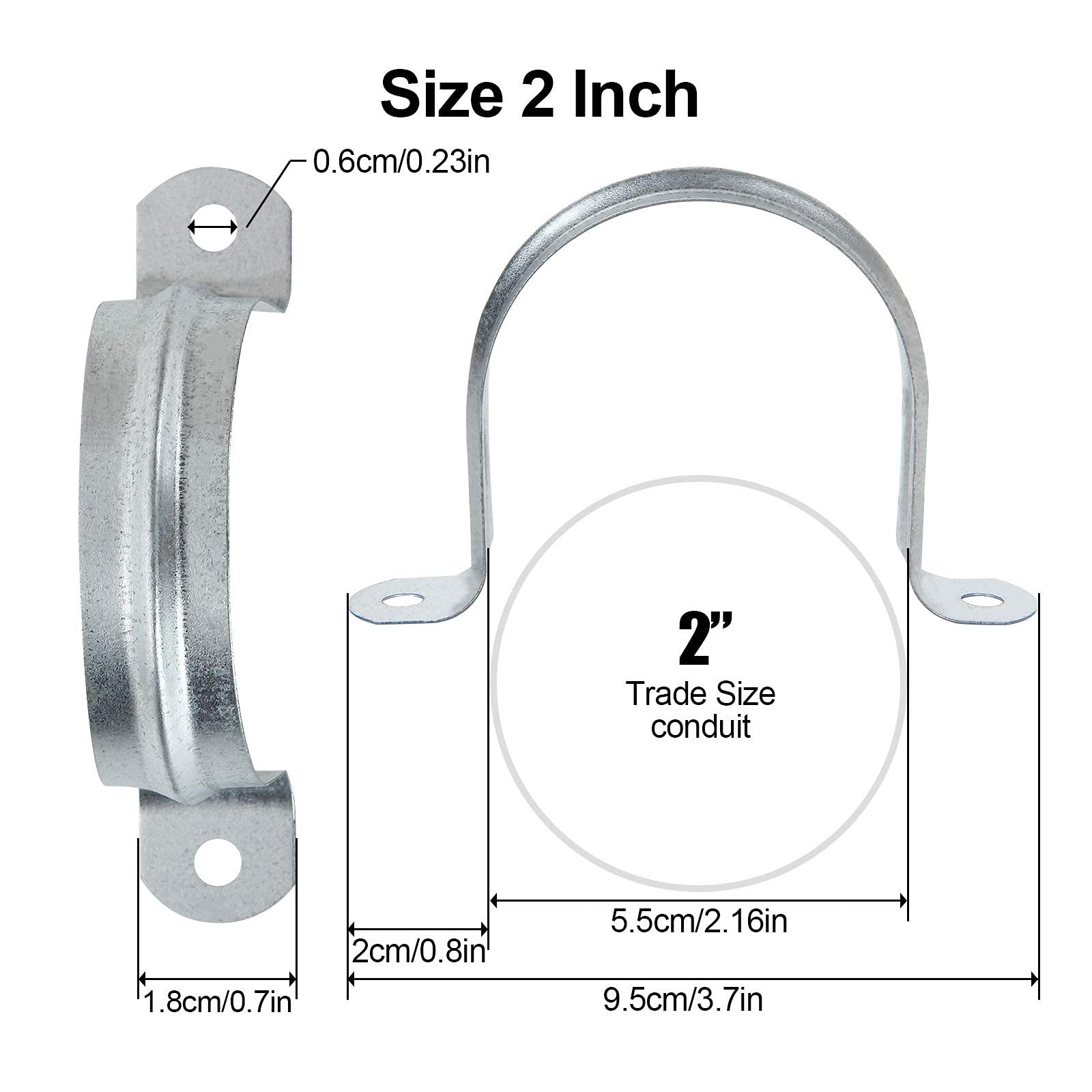 100PCS 1 Inch & 2 Inch U Bracket Pipe Strap with 2 holes, 1 Inch 2 Inch