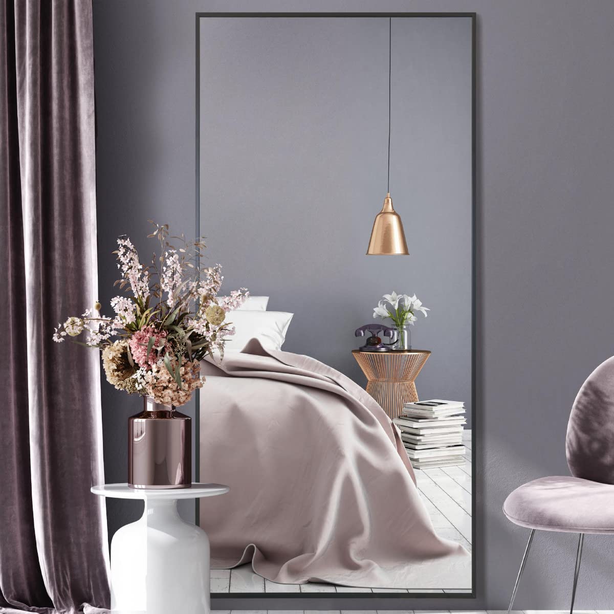 Mirroroutlet 174 X 85Cm The Artus - Black Modern Aluminium Edged Wall Leaner Mirror 68" X 33" (174Cm X 85Cm) Silver Mirror Glass.…