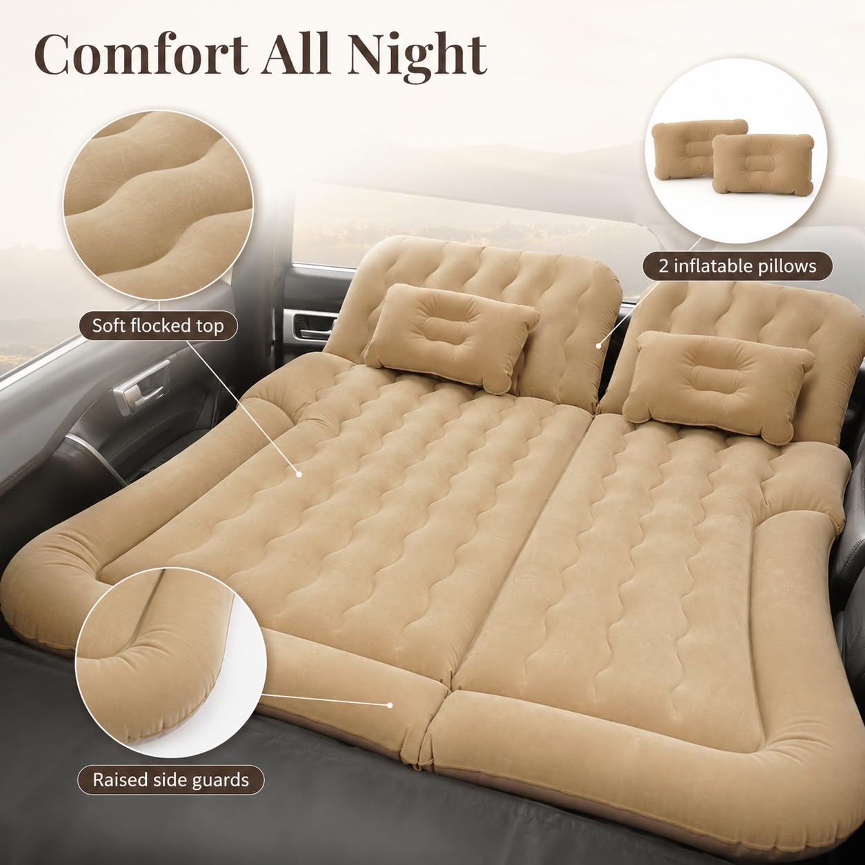 Colchón hinchable para coche SUV con bomba de 12 V, cama para asiento trasero y camping