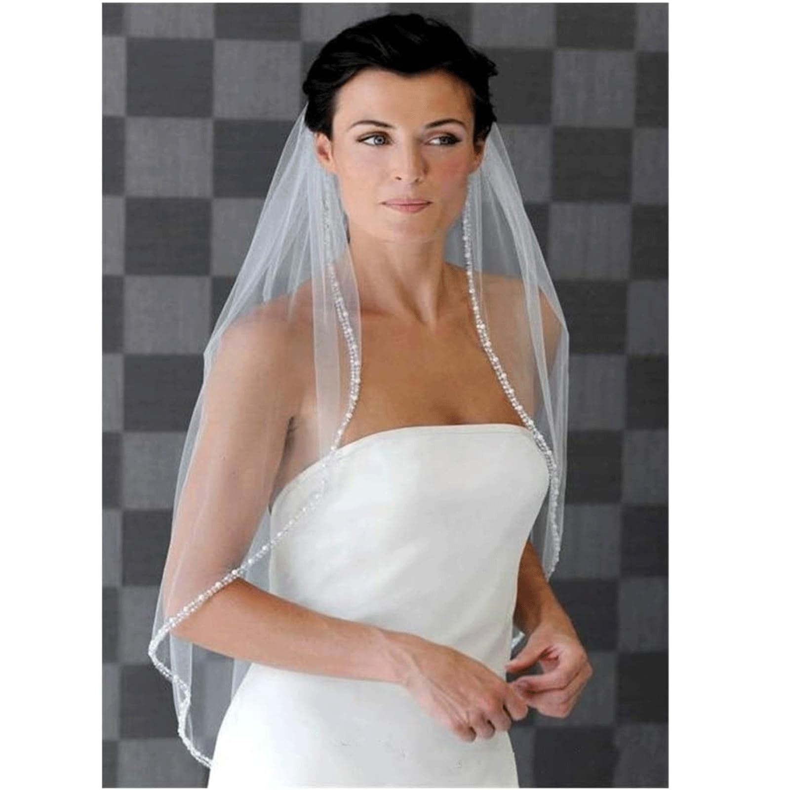 Velo da sposa in tulle a uno strato Velo da sposa con bordo in perline Velo da sposa da 75 cm Velo da spalla per scattare foto Velo da sposa in tulle