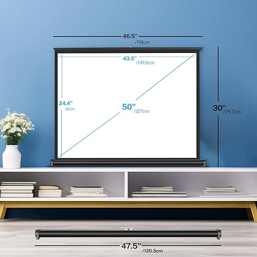 Miniatura 2 de Pantalla de proyector pequeña de 50 pulgadas, pantalla retráctil Goldengrainv para proyector, pantalla de proyector de piso, pantalla portátil 4K