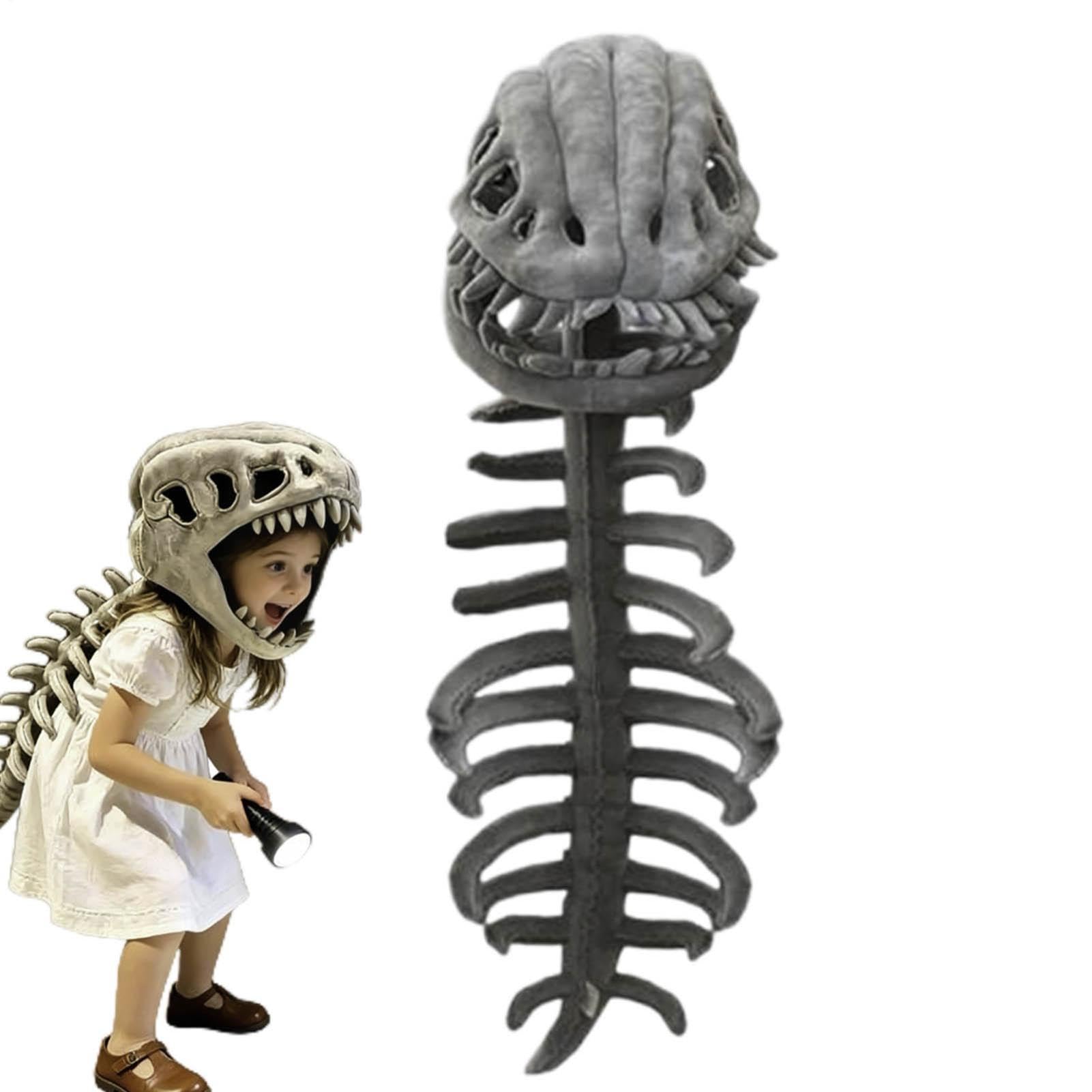 Realistic Dinosaur Skeleton Costume, Wearable Dinosaurs Skeleton Plush, Funny 3D Plush Dinosaurs Outfit With Skull Headpiece, Dinosaur Bone Costume, For Kids Adults Stage Performance, Carnival(115cm)