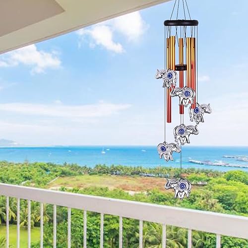 Miniatura 7 de Campanillas de viento de elefante de ojo malvado azul, decoración al aire libre, atrapador de viento móvil de mal de ojo, campanas de viento de