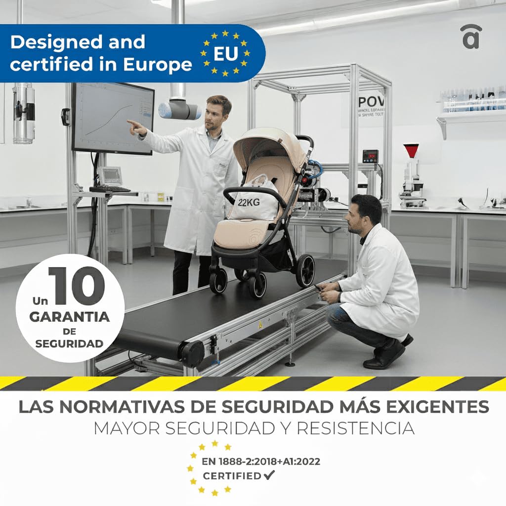 Asalvo KIBU Silla de Paseo, Carrito bebé, Carro para bebés, Confortable, Ultraligera, Segura, Capota con Ventana y Freno Trasero, Manejable, Plegado compacto, Carga Máxima 24 kg, Beige