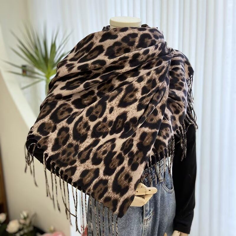 Women Fashion Leopard Cashmere Feel Winter Scarf Soft Long Double-sided Style Tassels Oversize Warm Shawl Scarves Wraps2
