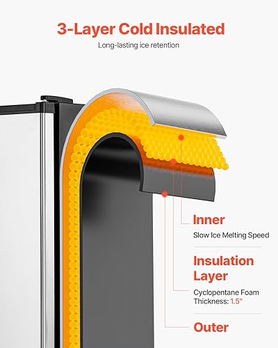 Miniatura 4 de VEVOR Máquina para hacer hielo debajo del mostrador, hielo creciente, 25 librasdía, máquina de hielo integrada de acero inoxidable con puerta