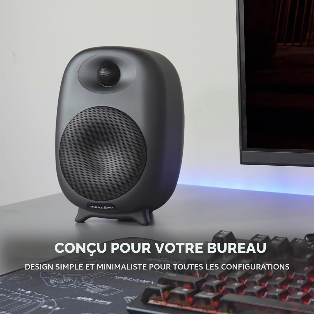 VULKKANO D4 Enceintes PC amplifiée avec Woofer de 4", Puissance de 80W, Bluetooth, USB, RCA, Aux, Sub Out, Télécommande, Enceinte Ordinateur avec Design Élégant