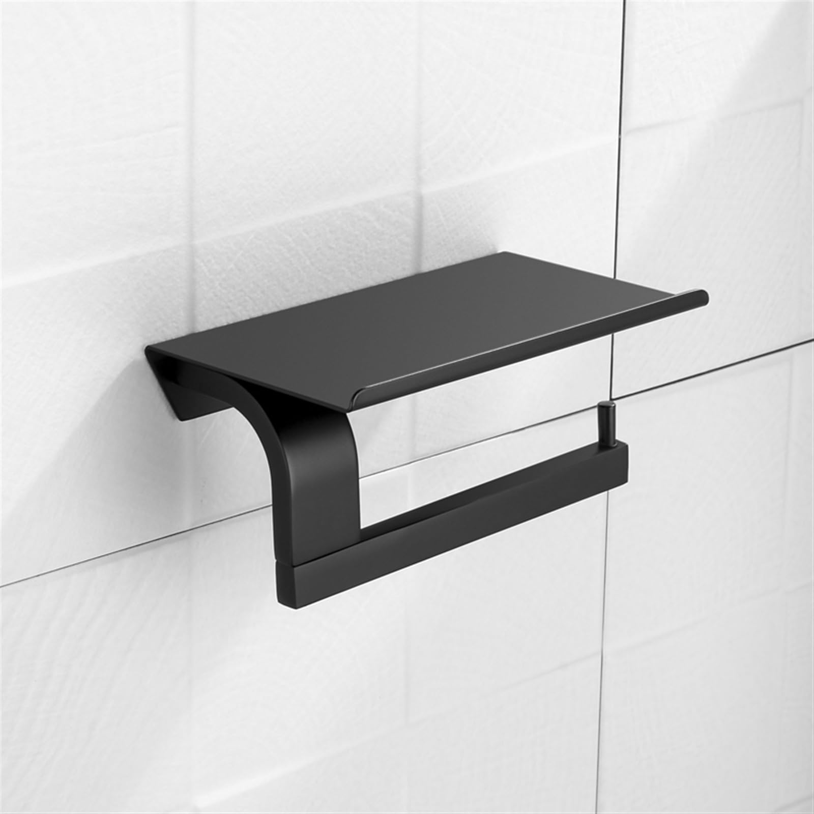 Stały uchwyt na papier toaletowy, Toilet Paper Holder Black Stainless Steel Bathroom Wall Mount Mobile Phone Shelf
