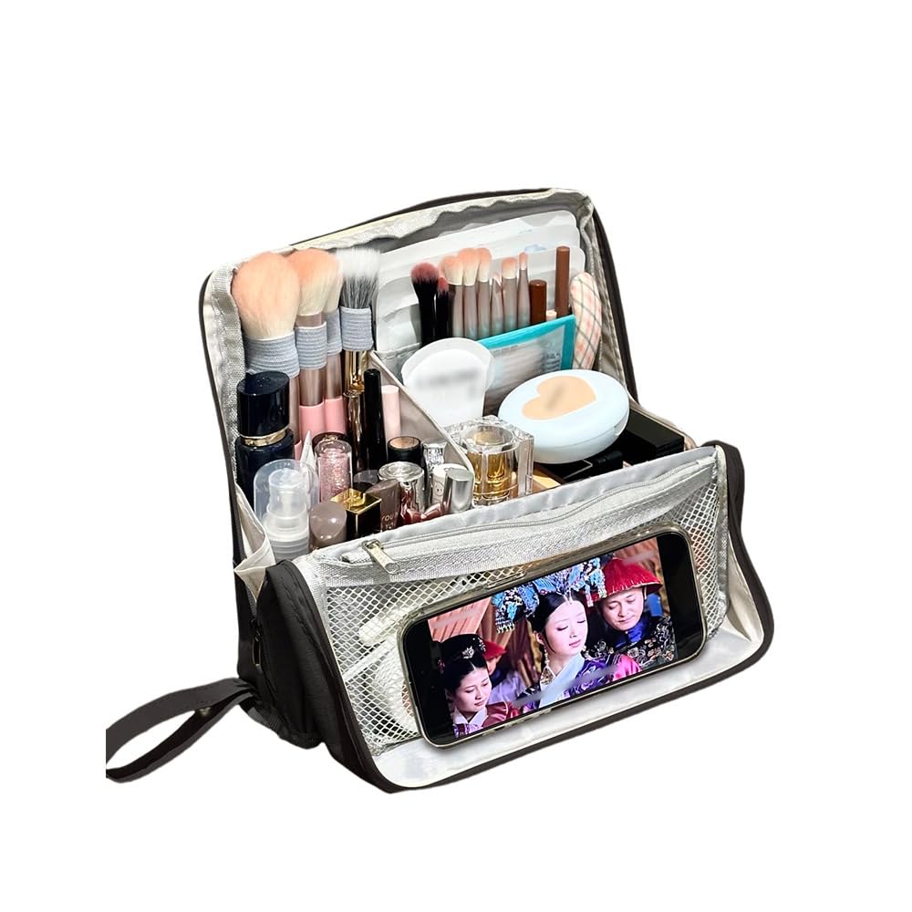 Geelraqaly standing makeup bag, Women's Large Capacity Foldable Magnetic Travel Makeup Storage Bag, Waterproof Portable Open Makeup Bag with Divider,