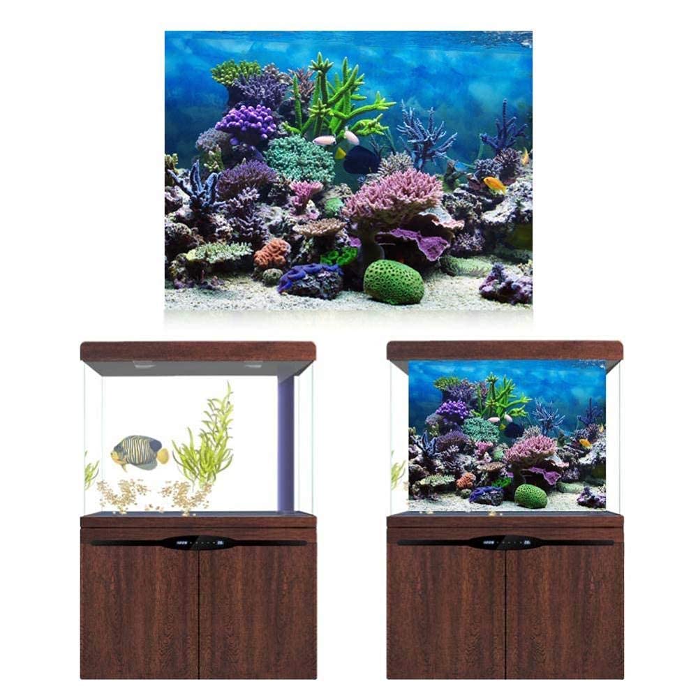Pssopp Aquarium Fish Tank Background Poster, 3D Effect PVC Adhesive Underwater Coral Aquarium Fish Tank Background Poster for Backdrop Decoration (61×41cm)