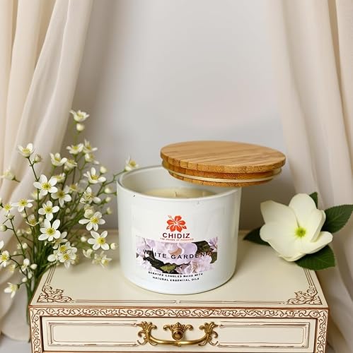 Miniatura 3 de CHIDIZ White Gardenia Vela perfumada 100% soja de 10.5 onzas, vela grande en tarro de 3 mechas  Hasta 50 horas de tiempo de combustión  Vela