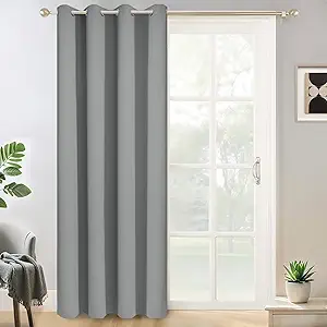 Yakamok Wide Thermal Blackout Patio Door Curtain Panel, Dove Grey Grommet Sliding Door Insulated Curtains, Extra Wide Curtains for Sliding Glass Door, Dove Gray, W52 x L84, 1 Panel