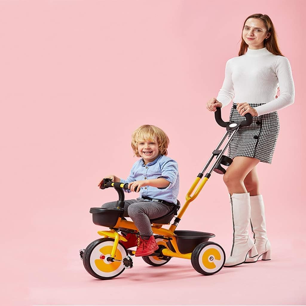 Tricycle Trike Multifunctional Foldable Kids Tricycle 3 in 1 Tricycle Outdoor Tricycle 3 Colors 56 x 72 x 48cm (Colour: Yellow) (Pink)