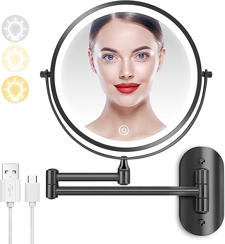 Kirkcaldy Espejo montado en la pared con luces espejo de maquillaje de diseño recargable espejo de 3 colores LED con pantalla táctil regulable