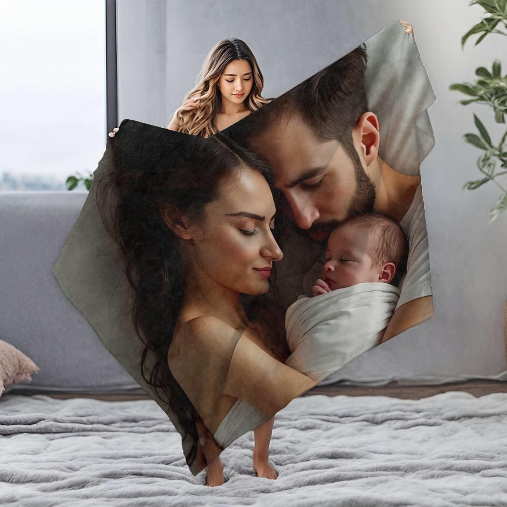 Couverture polaire bébé personnalisée 150x200cm en flanelle motif parents