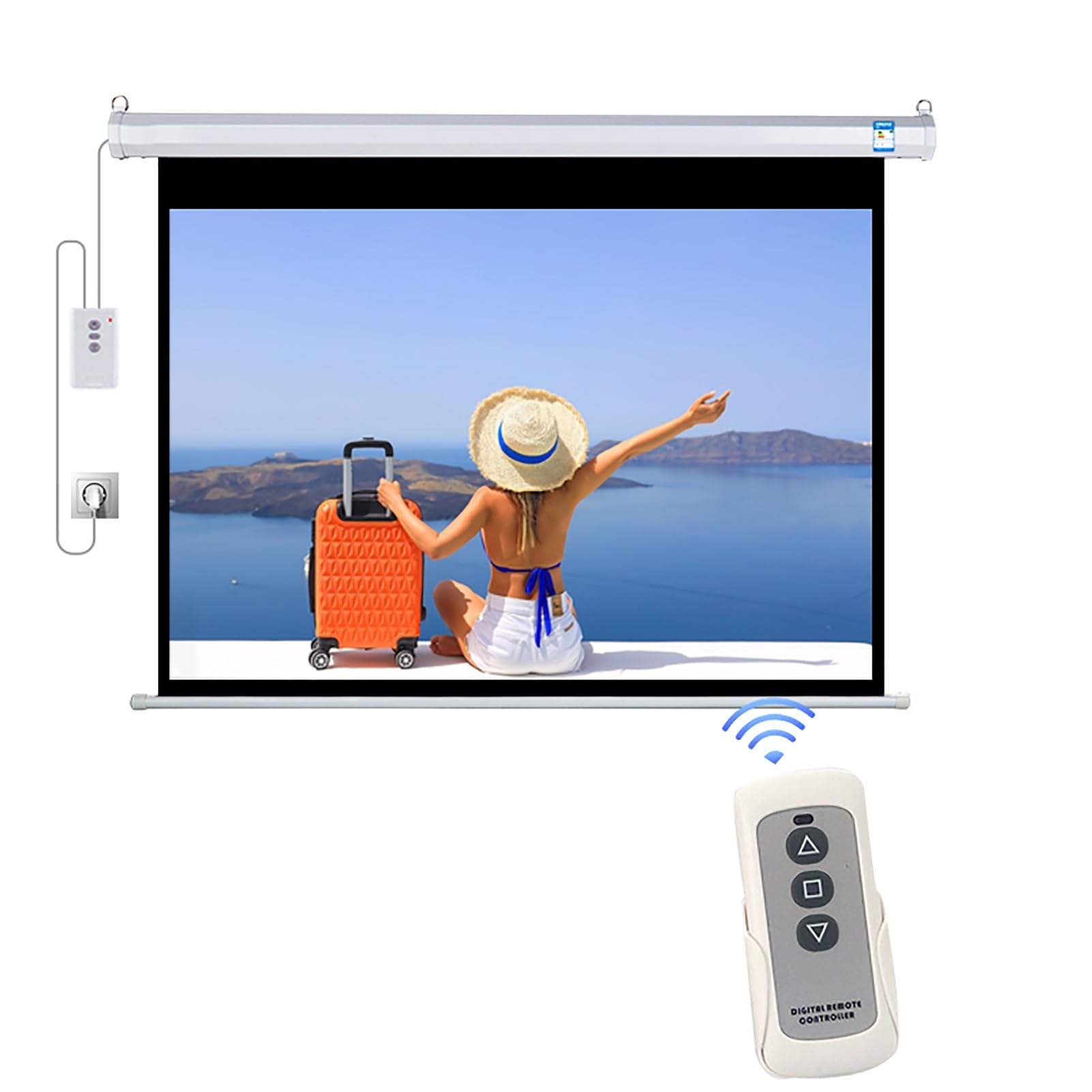 Schermo per proiettore motorizzato da 72 Pollici con Telecomando, 16:9 HD 4K, Angolo di Visione di 160°, Montaggio a soffitto o a Parete, Telo proiettore Elettrico per Home Theater, Feste