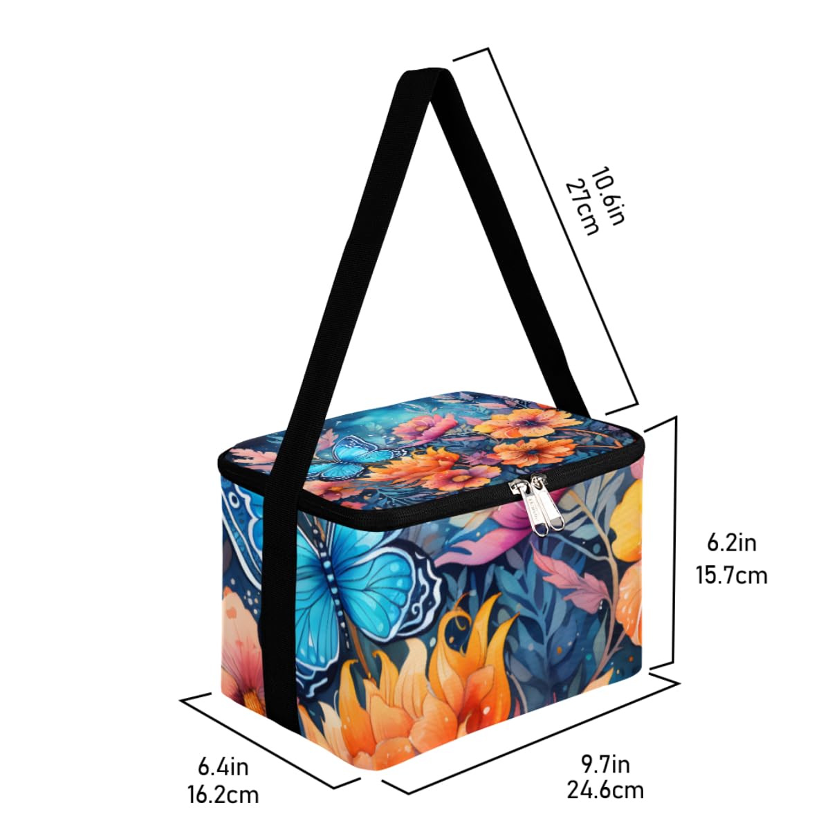 Lunch Bags for Women Men 9 Cans,Floral Butterfly Hot & Cold Food Delivery Bag Insulated Grocery Bag Insulated Lunch Box Butterfly Cooler Bag for Office Work Picnic Beach