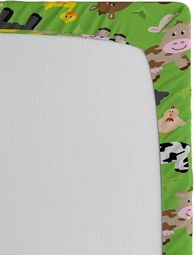 Miniatura 4 de Ambesonne Sábana bajera ajustable de cerdo, patrón temático de criaturas con vacas ovejas, pollos y patos, funda de cama con bolsillo profundo