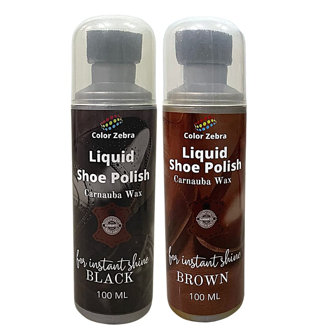 Color Zebra Liquid Shoe Polish Color - Black (100 ML) and Brown (100 ML) | Carnauba Wax Shoe Polish with Silicon Oil and Leather Conditioner (B0B2TL2Y9D) Amazon Price History, Amazon Price Tracker