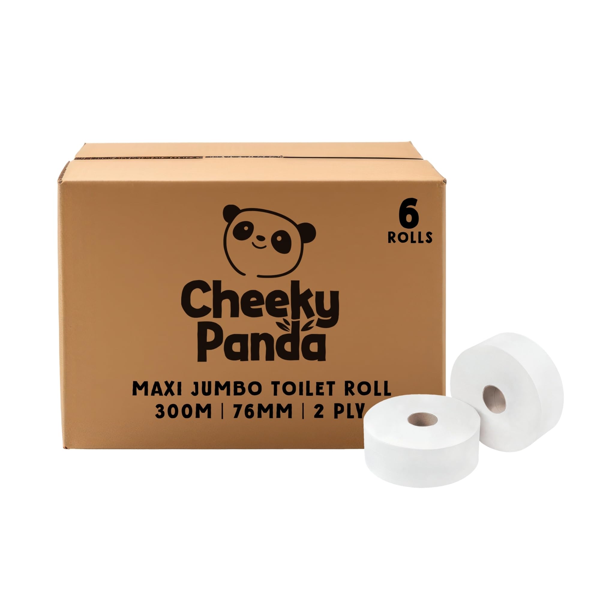 The Cheeky Panda – Professional Bamboo Maxi Jumbo Toilet Rolls | Bulk Box of 6 Rolls (300m Length per Roll, 1800m Total) | Plastic-Free, for The Office, Eco-Friendly, Super Soft, Strong & Sustainable