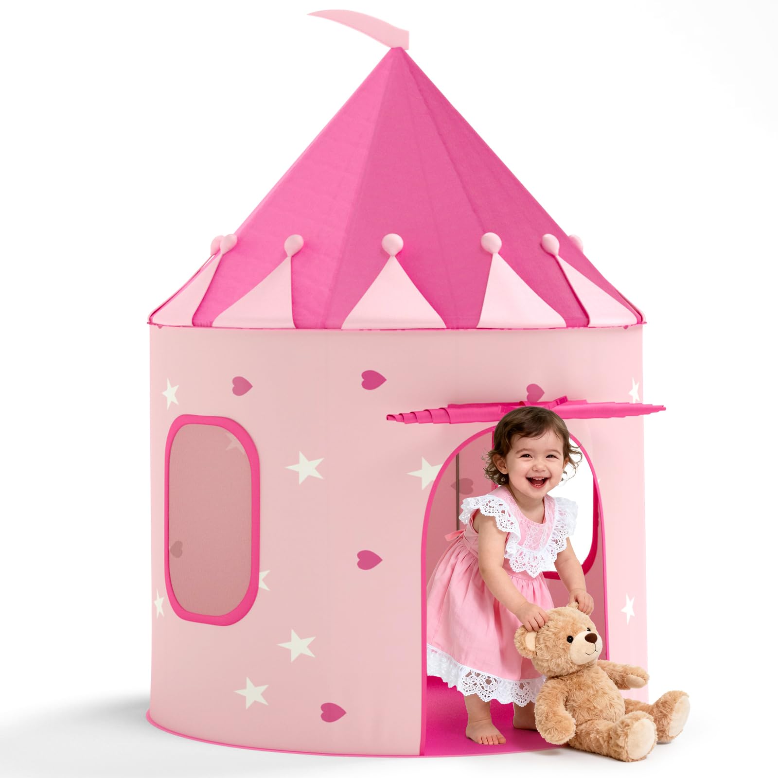 KORIMEFA Kids Play Tent for Age 1-8, Toddler Girls Pop Up Tent Indoor Outdoor Toys, Princess Castle, Baby Children Toy, Playhouse Wendy House Pink, 105x105x135cm