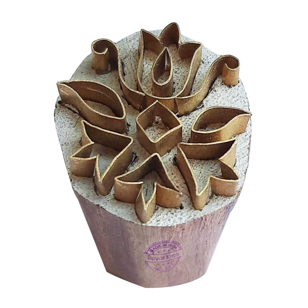 Royal Kraft Floral Brass Wooden Stamps for Block Printing on Clay, Pottery, Fabric Btag112